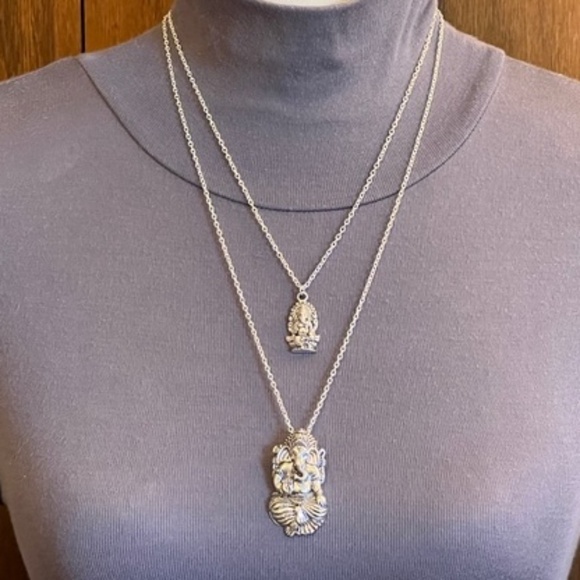 “Lucky Ganesh” Silver Hindu Elephant God Handmade 2-Layer Adjustable Necklace - Picture 7 of 16